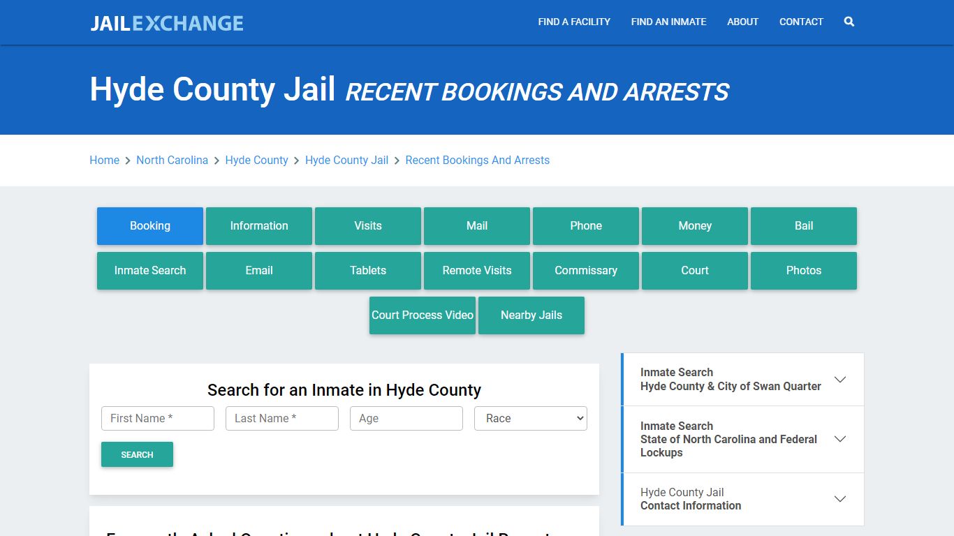 Hyde County Jail Recent Bookings And Arrests - Jail Exchange