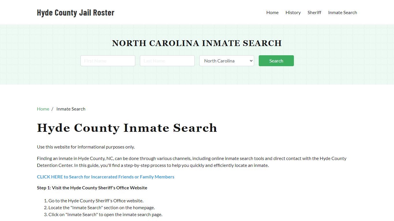 Hyde County, NC Detainee Lookup