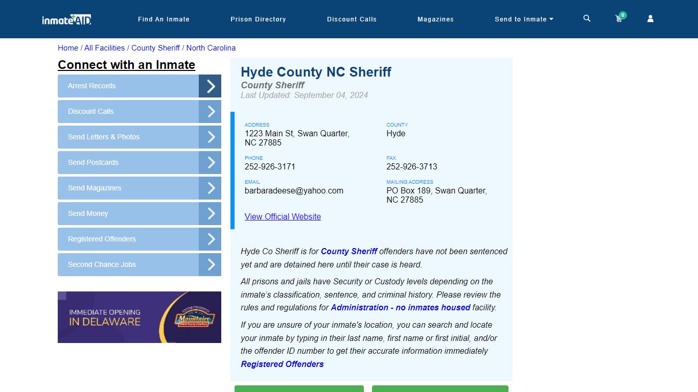 Hyde County NC Sheriff & Arrest Search - InmateAid