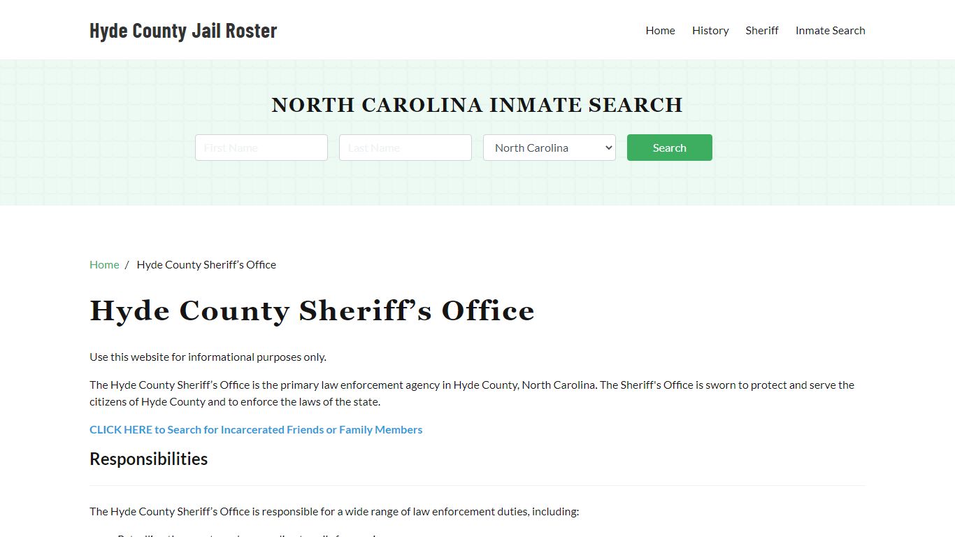 Hyde County Sheriff Office, NC, Arrest Warrants Search